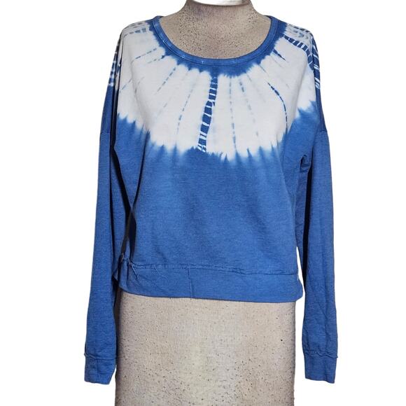 Blue Tie Dye Cotton Blend Crop Sweatshirt Size Small - Picture 1 of 4